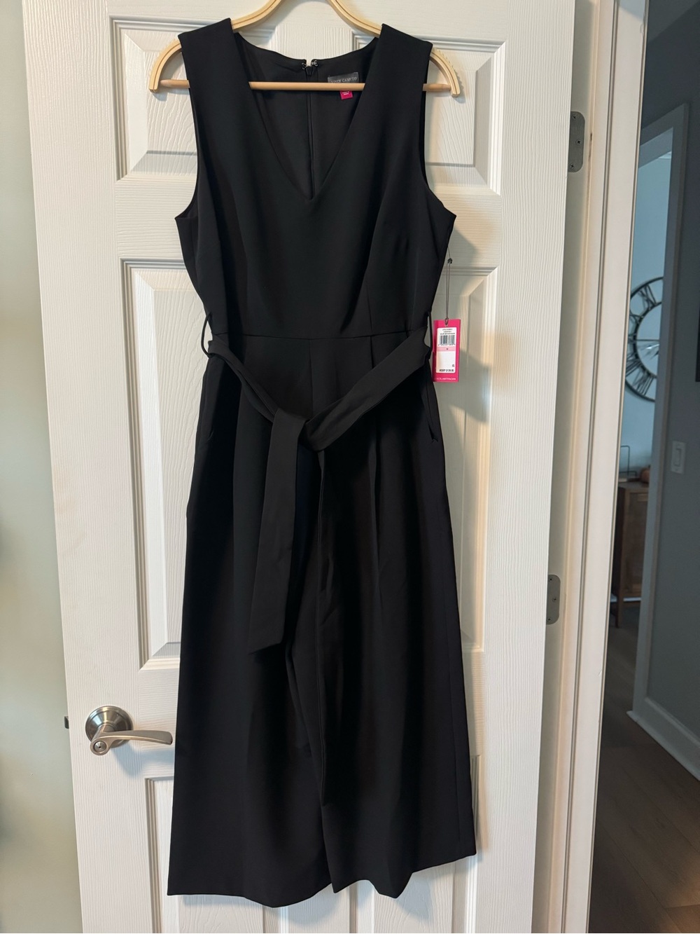 NWT Vince Camuto Black Belted Sleeveless Jumpsuit Size 10 Wide Leg